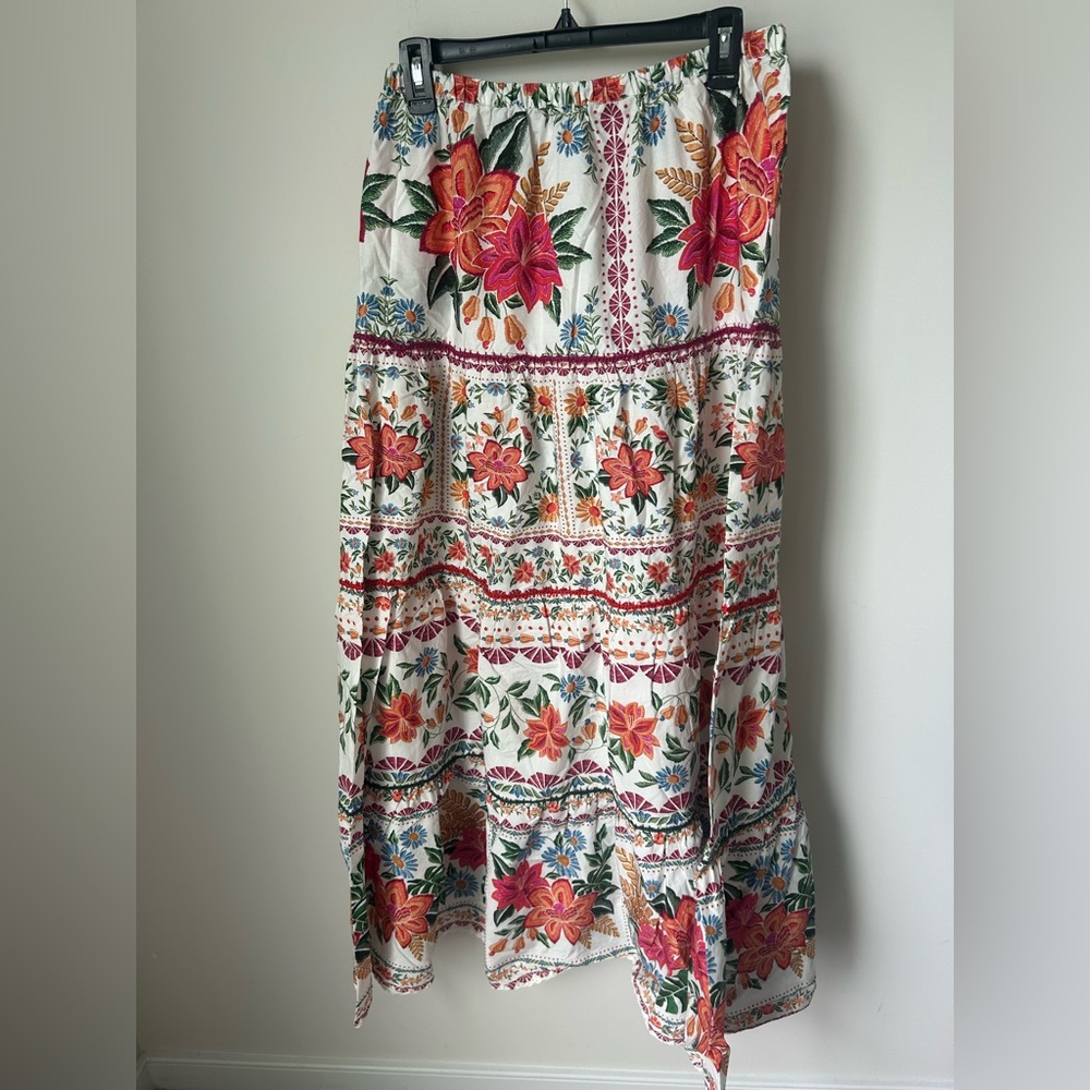Farm Rio Floral Cotton Bloom Garden Beaded Flowy Maxi Skirt - Picture 3 of 3